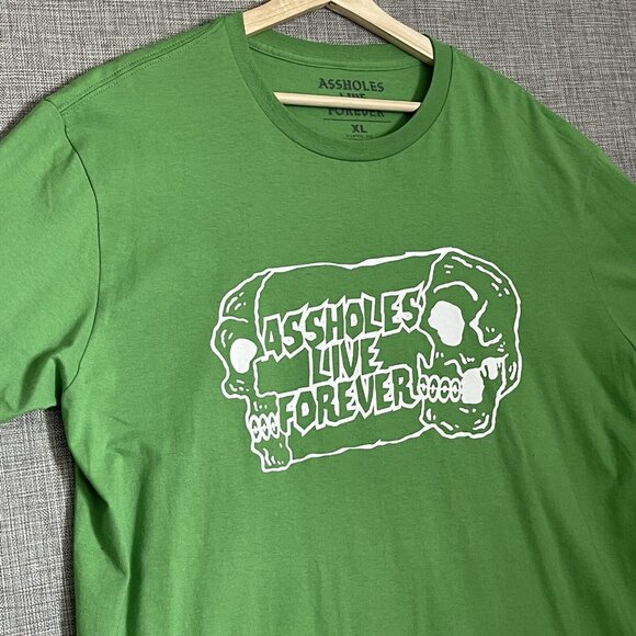 Linda Finegold Shirt Mens Extra Large ALF Green Skull A$$holes Live Forever New - Picture 7 of 8